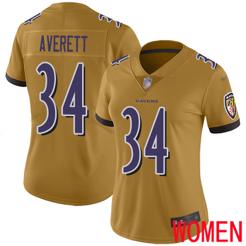 Baltimore Ravens Limited Gold Women Anthony Averett Jersey NFL Football #34 Inverted Legend->youth nfl jersey->Youth Jersey